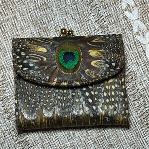 🦚 Vintage Comeco Genuine Peacock Feather Coin Purse Wallet